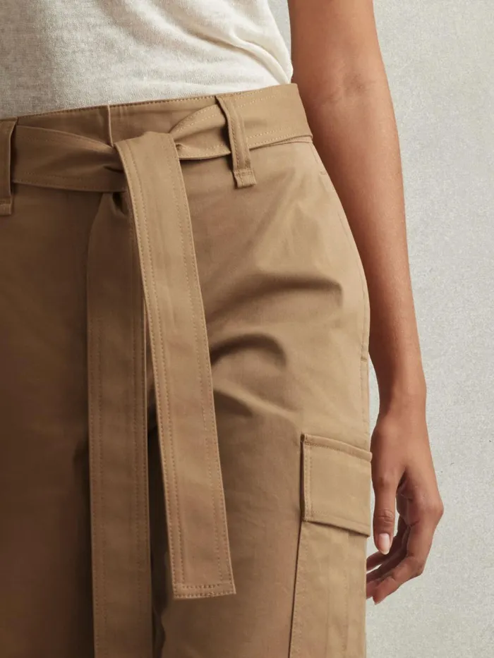 Women Reiss Pants Malia Cotton Blend Wide Leg Cargo Trousers Camel