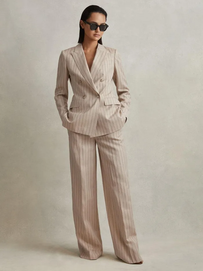 Women Reiss Pants Odette Wool Blend Striped Wide Leg Trousers Neutral