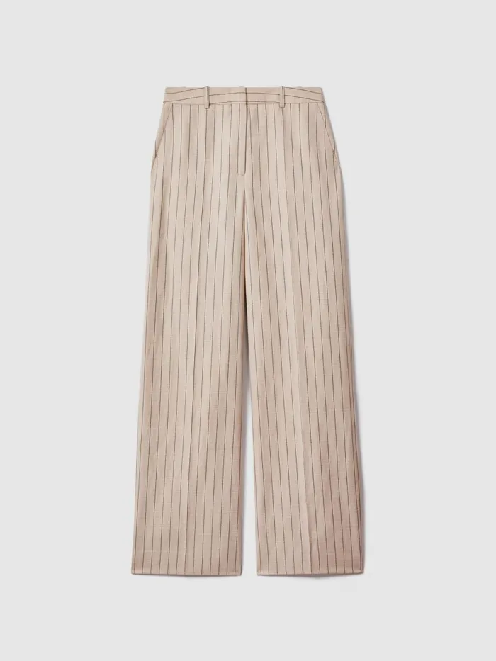 Women Reiss Pants Odette Wool Blend Striped Wide Leg Trousers Neutral