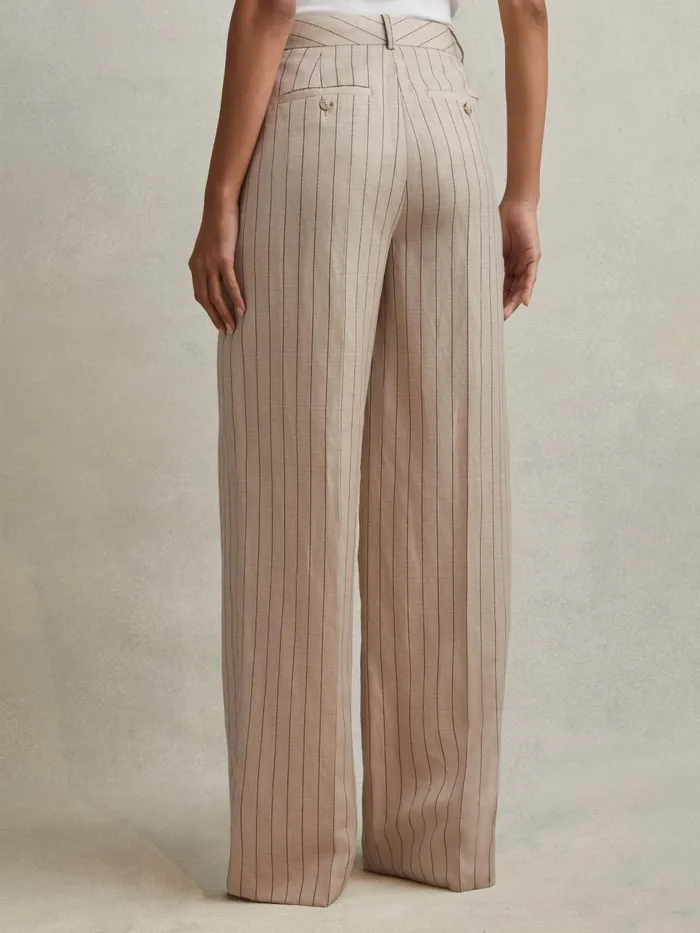 Women Reiss Pants Odette Wool Blend Striped Wide Leg Trousers Neutral