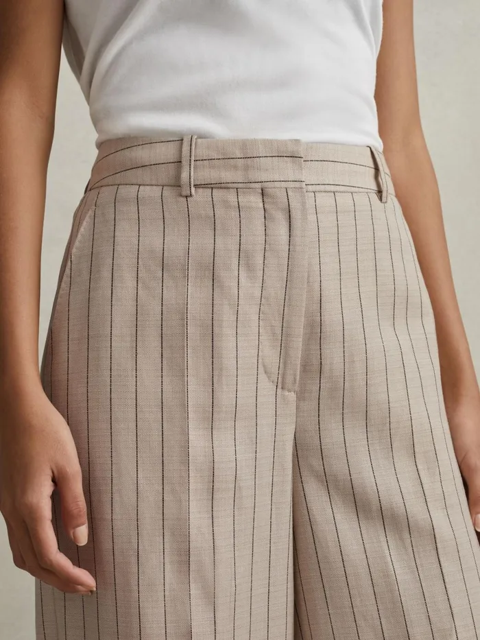 Women Reiss Pants Odette Wool Blend Striped Wide Leg Trousers Neutral