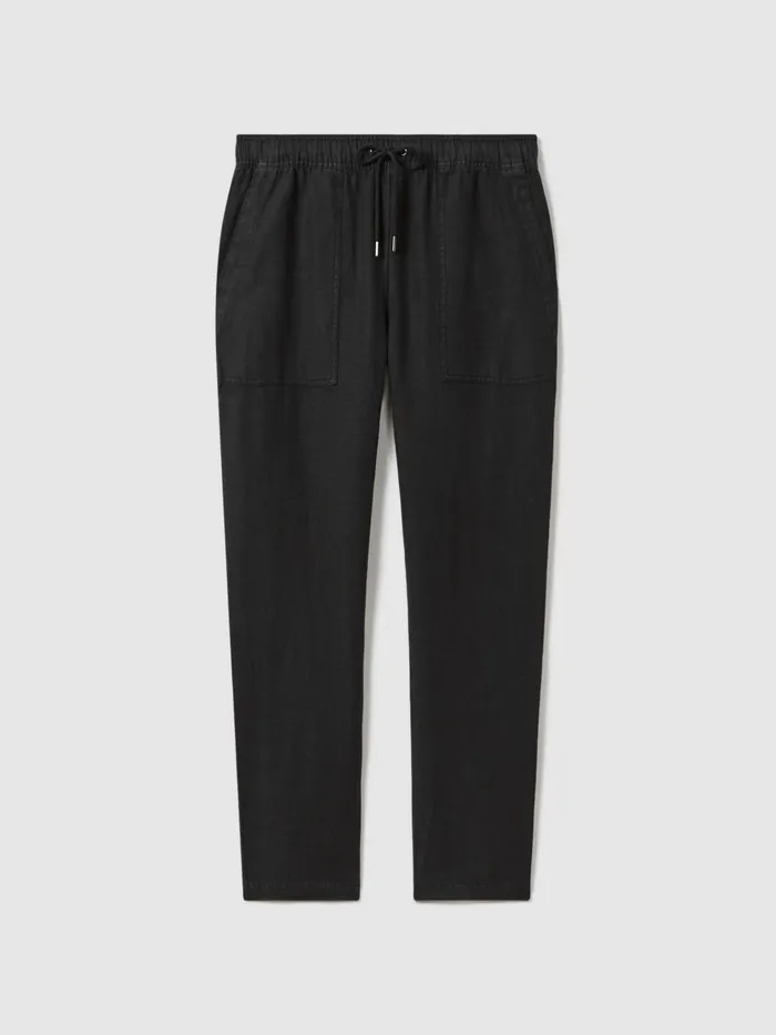 Women Reiss Pants Romie Drawstring Linen Trousers Charcoal