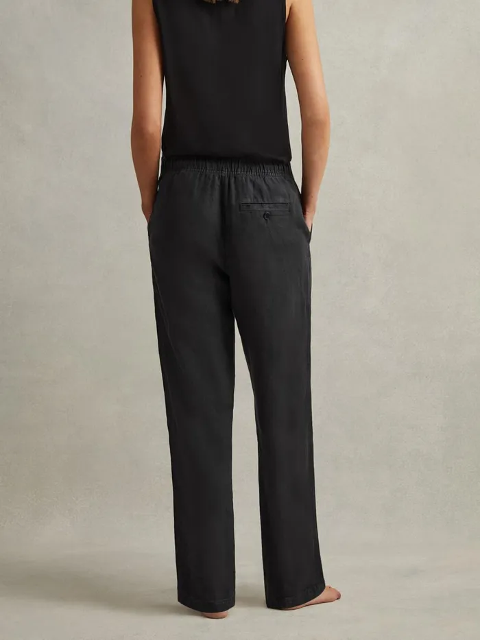 Women Reiss Pants Romie Drawstring Linen Trousers Charcoal