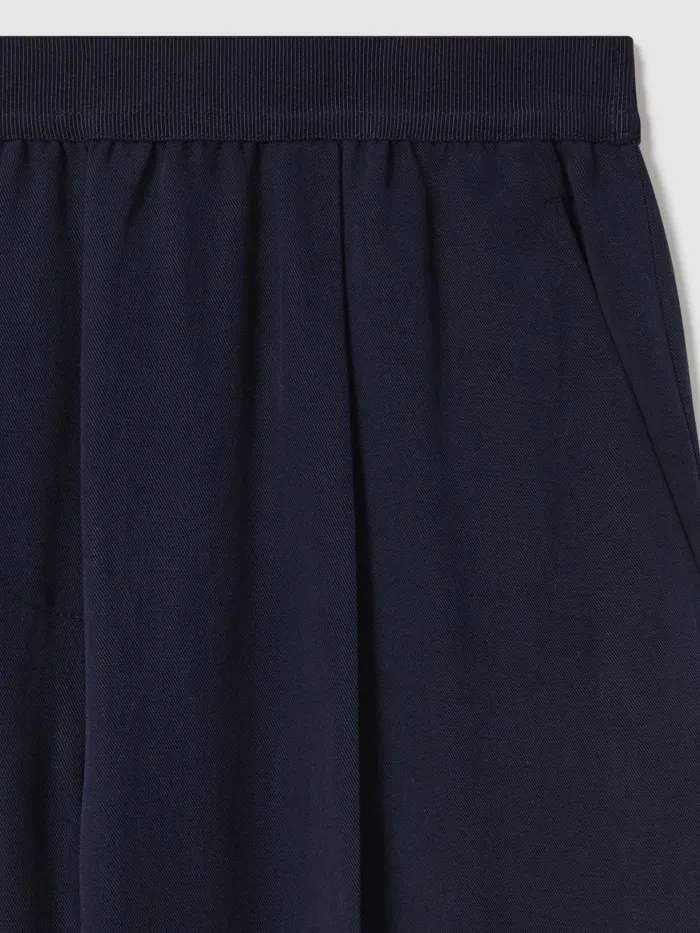 Women Reiss Pants Vera Lyocell Linen Wide Leg Trousers Navy