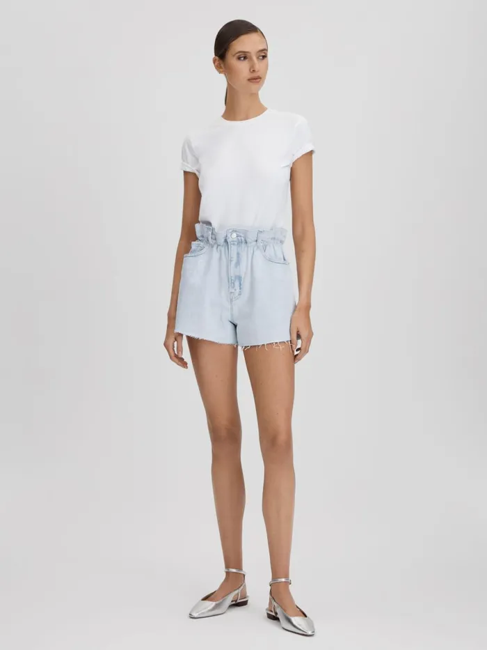Women Reiss Shorts American Good American Elasticated Waist Distressed Denim Shorts Light Blue