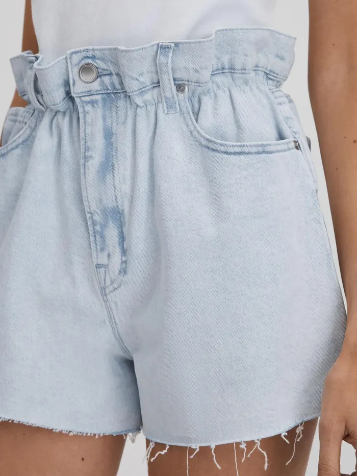 Women Reiss Shorts American Good American Elasticated Waist Distressed Denim Shorts Light Blue