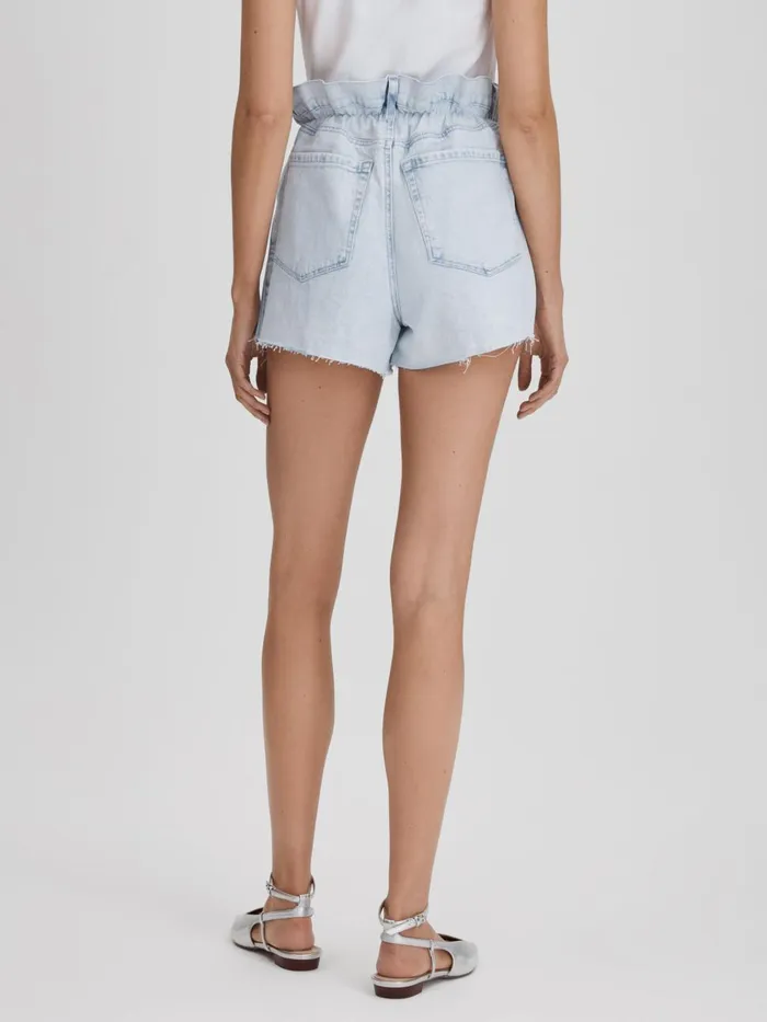 Women Reiss Shorts American Good American Elasticated Waist Distressed Denim Shorts Light Blue
