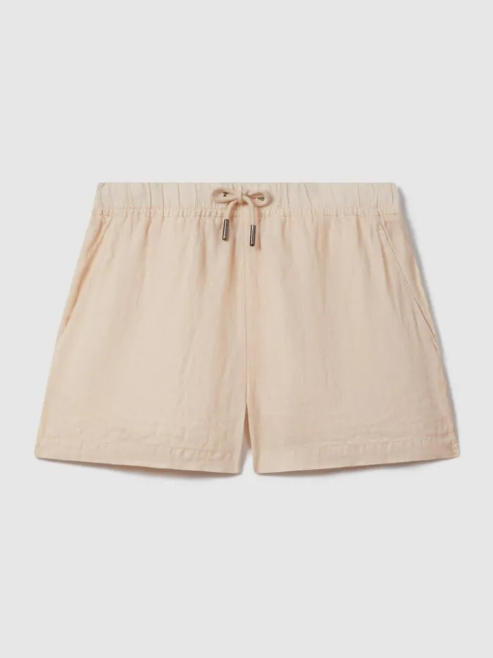 Women Reiss Shorts Cleo Linen Garment Dyed Drawstring Shorts Peach