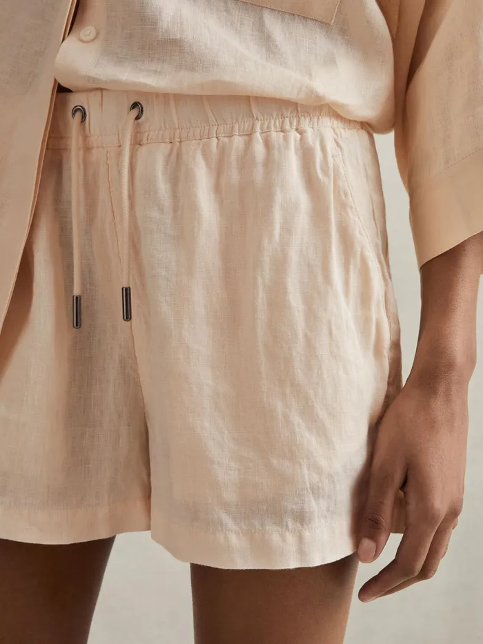 Women Reiss Shorts Cleo Linen Garment Dyed Drawstring Shorts Peach