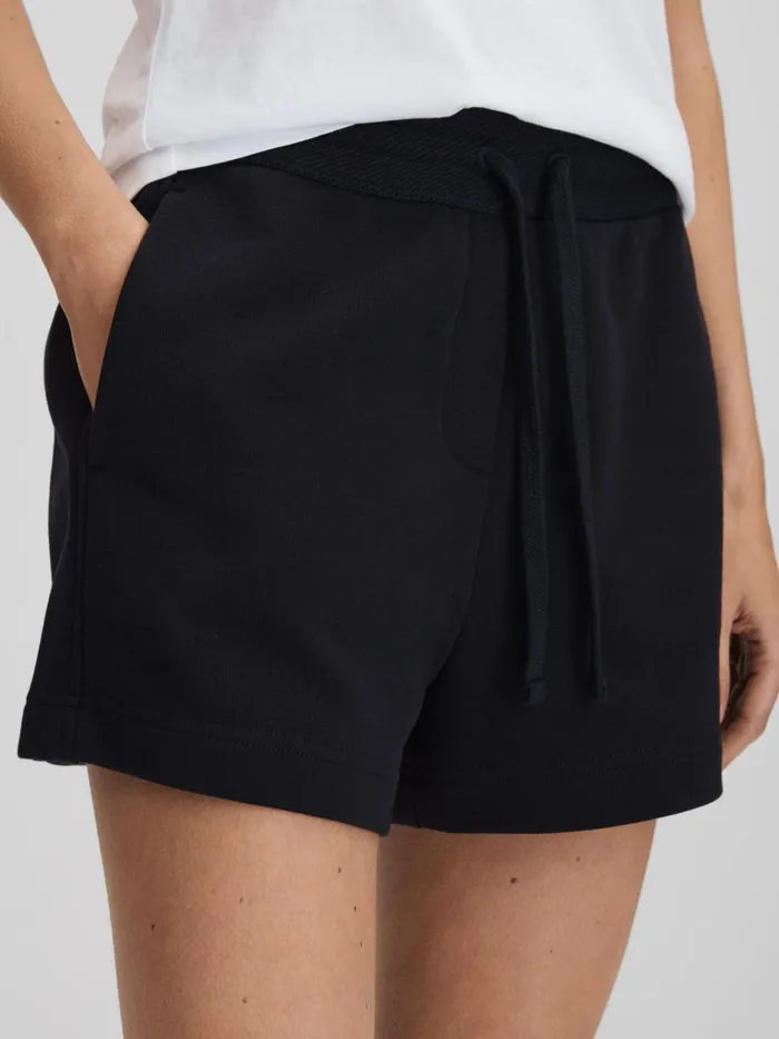 Women Reiss Shorts Cody Cotton Blend Drawstring Shorts Navy