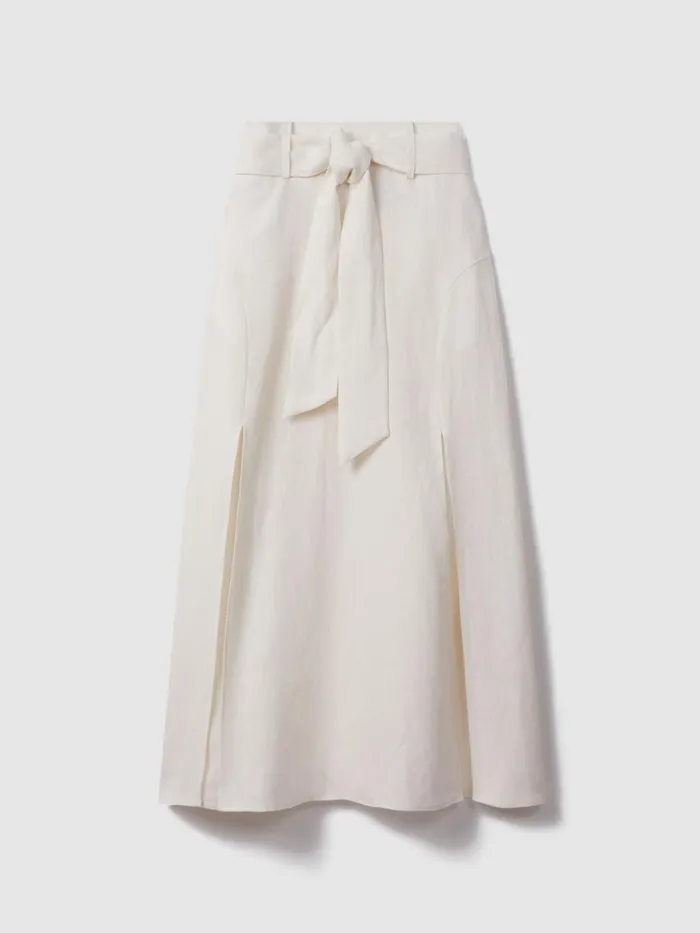 Women Reiss Skirts Abigail High Rise Linen Midi Skirt White