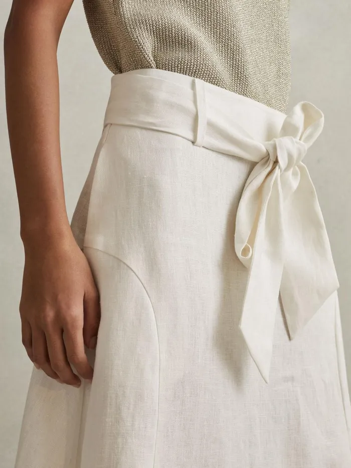 Women Reiss Skirts Abigail High Rise Linen Midi Skirt White