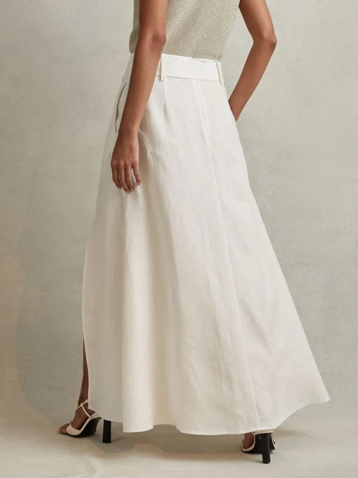 Women Reiss Skirts Abigail High Rise Linen Midi Skirt White