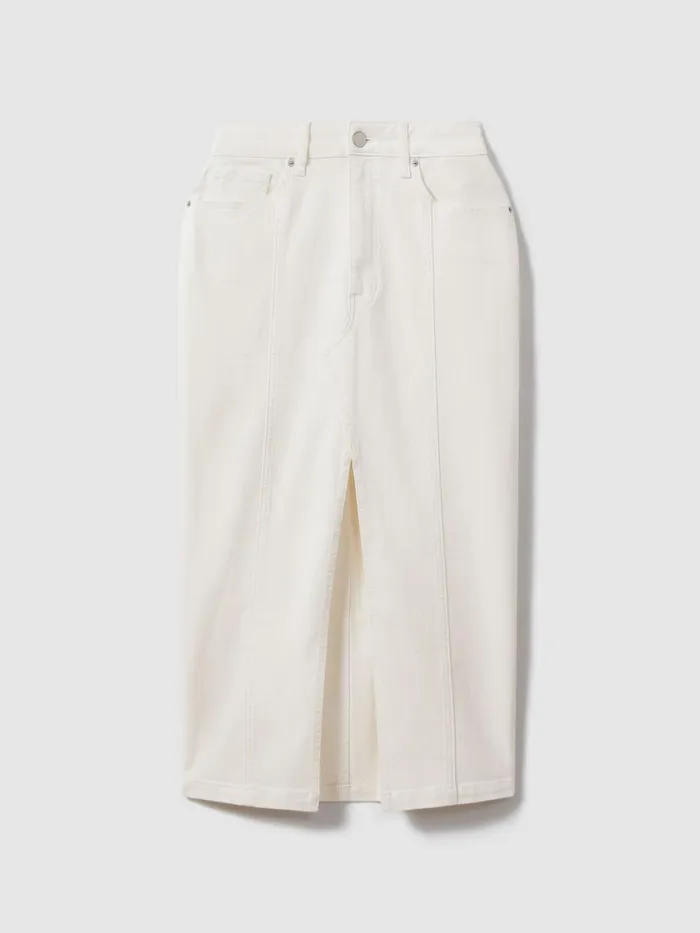 Women Reiss Skirts Danica High Rise Denim Midi Skirt Ivory