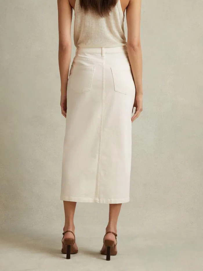 Women Reiss Skirts Danica High Rise Denim Midi Skirt Ivory