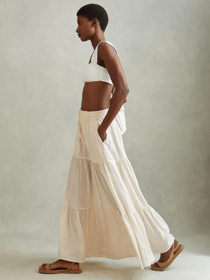 Women Reiss Skirts Tammy Tiered Drawstring Maxi Skirt Neutral