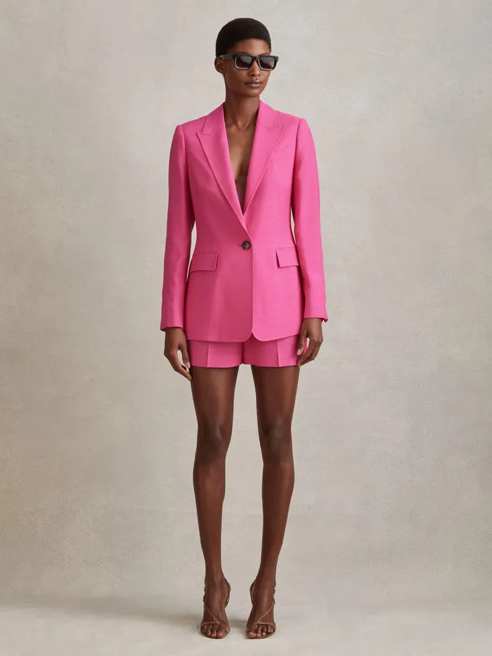 Women Reiss Suits and Tailoring Hewey Tailored Textured Single Breasted Suit Blazer Pink