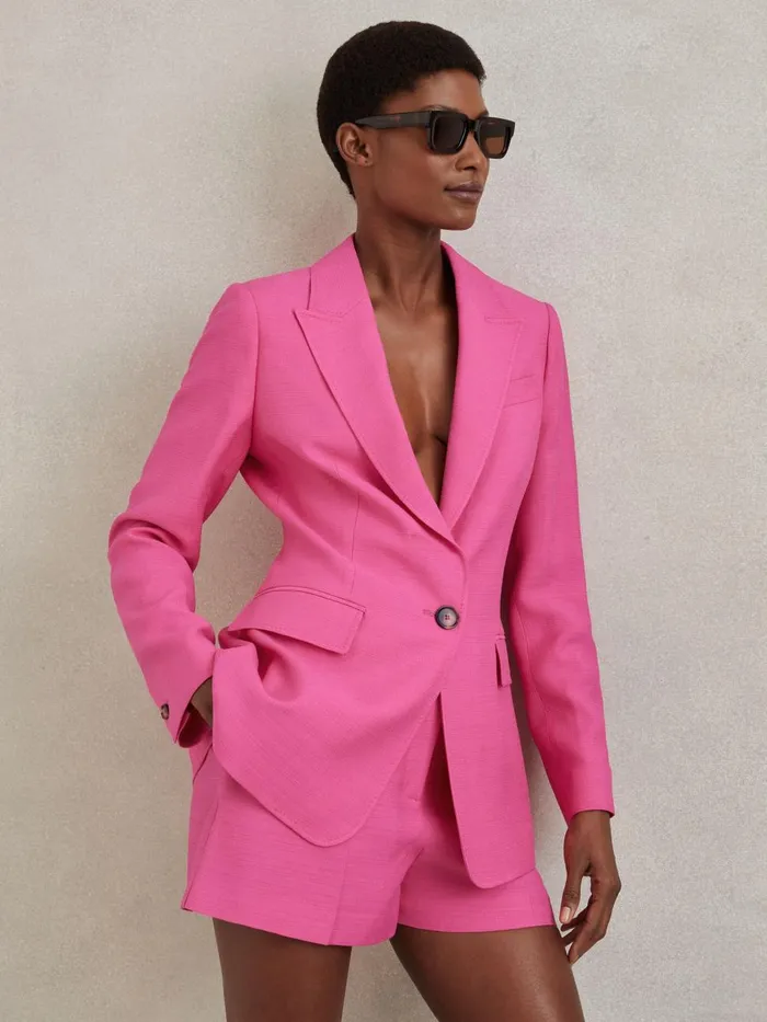 Women Reiss Suits and Tailoring Hewey Tailored Textured Single Breasted Suit Blazer Pink