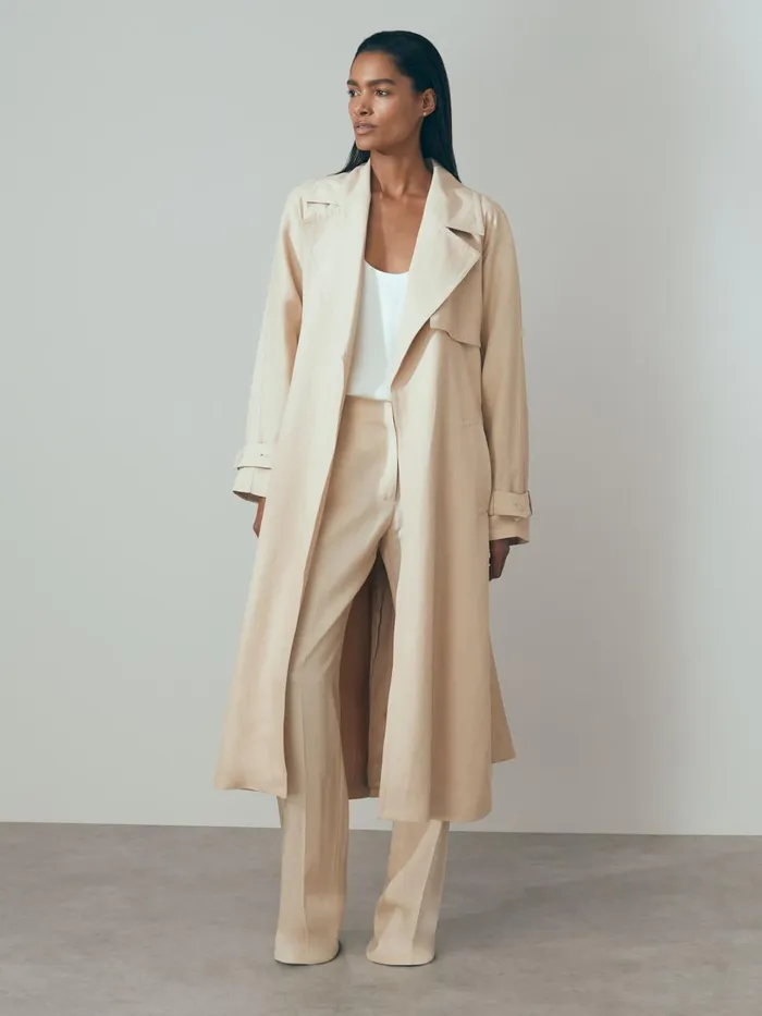 Women Reiss Suits and Tailoring Italian Textured Slim Flared Suit Trousers Blush