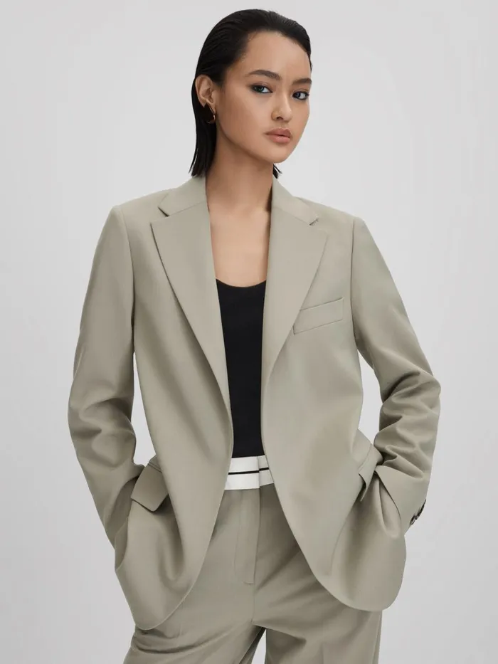 Women Reiss Suits and Tailoring Whitley Wool Blend Single Breasted Suit Blazer Green