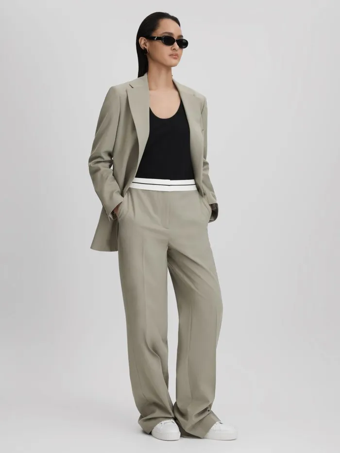 Women Reiss Suits and Tailoring Whitley Wool Blend Single Breasted Suit Blazer Green