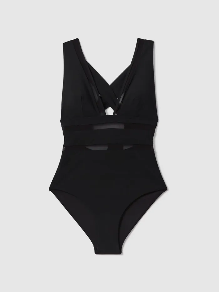 Women Reiss Swimwear Harper CrossBack Mesh Swimsuit Black