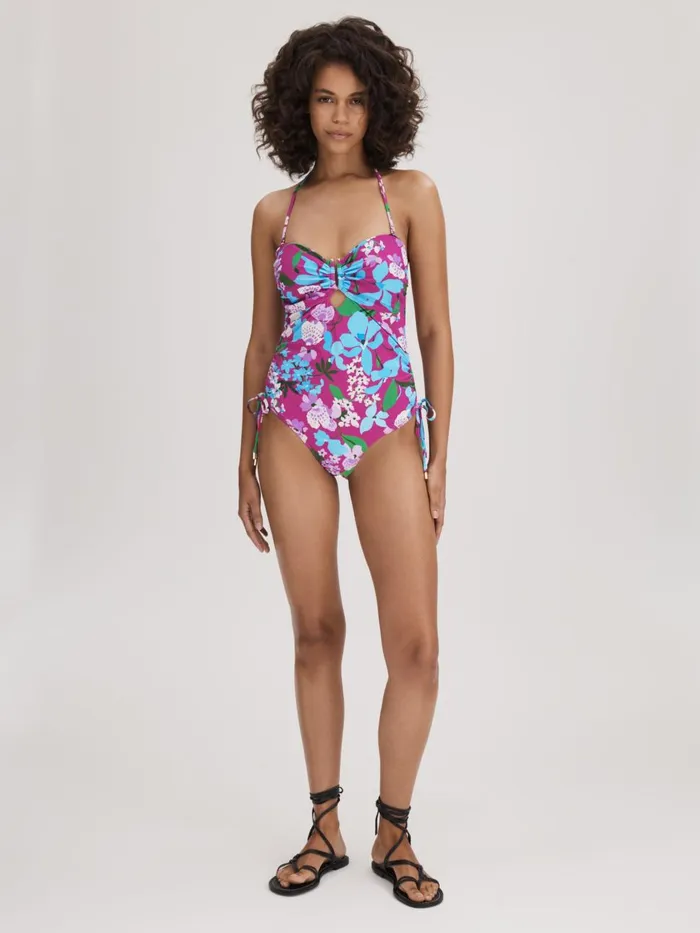 Women Reiss Swimwear Printed Ruched Swimsuit Multi