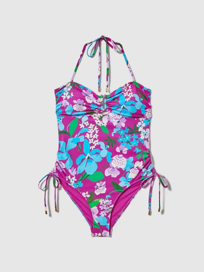 Women Reiss Swimwear Printed Ruched Swimsuit Multi