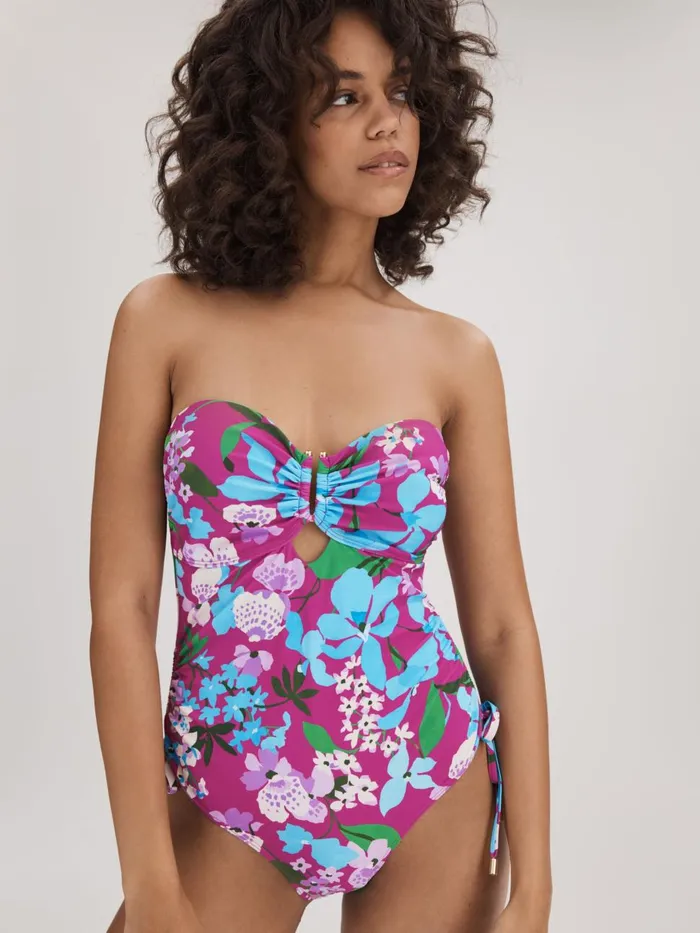 Women Reiss Swimwear Printed Ruched Swimsuit Multi