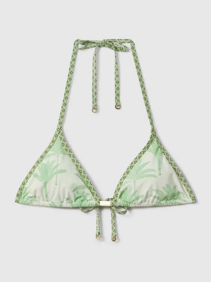 Women Reiss Swimwear Thia Palm Tree Print Bikini Top Greencream