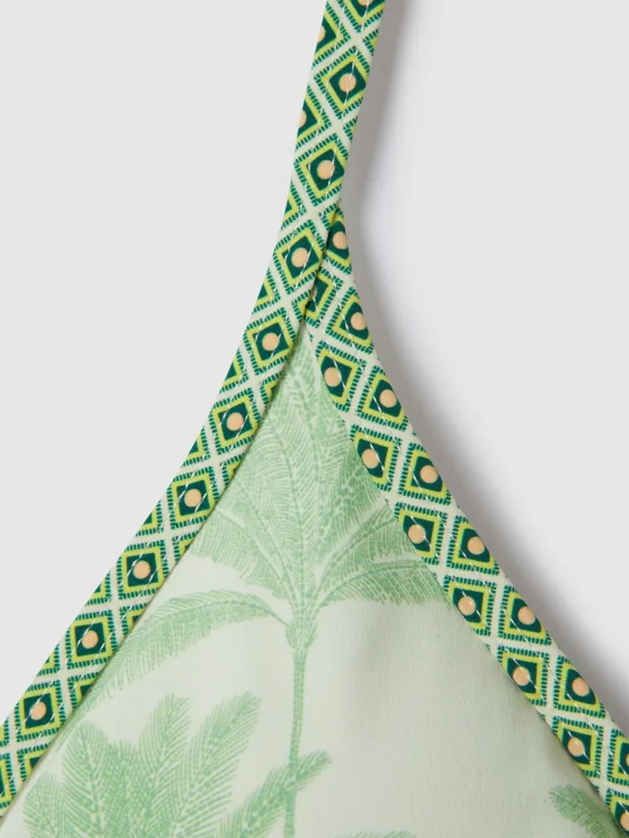 Women Reiss Swimwear Thia Palm Tree Print Bikini Top Greencream