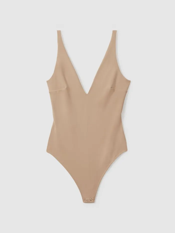 Women Reiss Tops American Good American Scuba VNeck Bodysuit Champagne Beige
