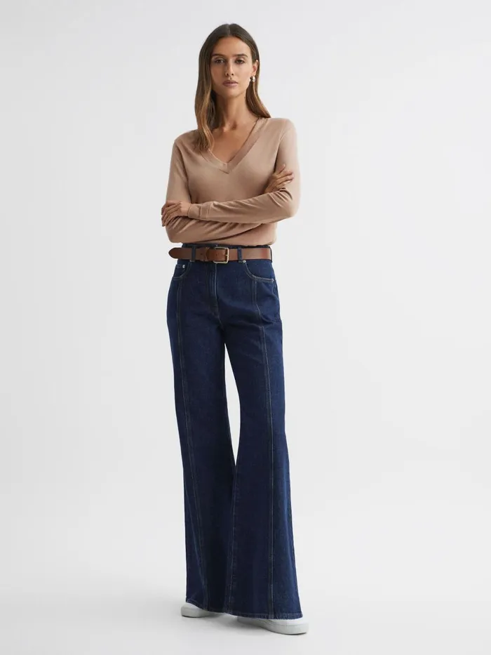 Women Reiss Tops Brady Jersey VNeck Top Camel