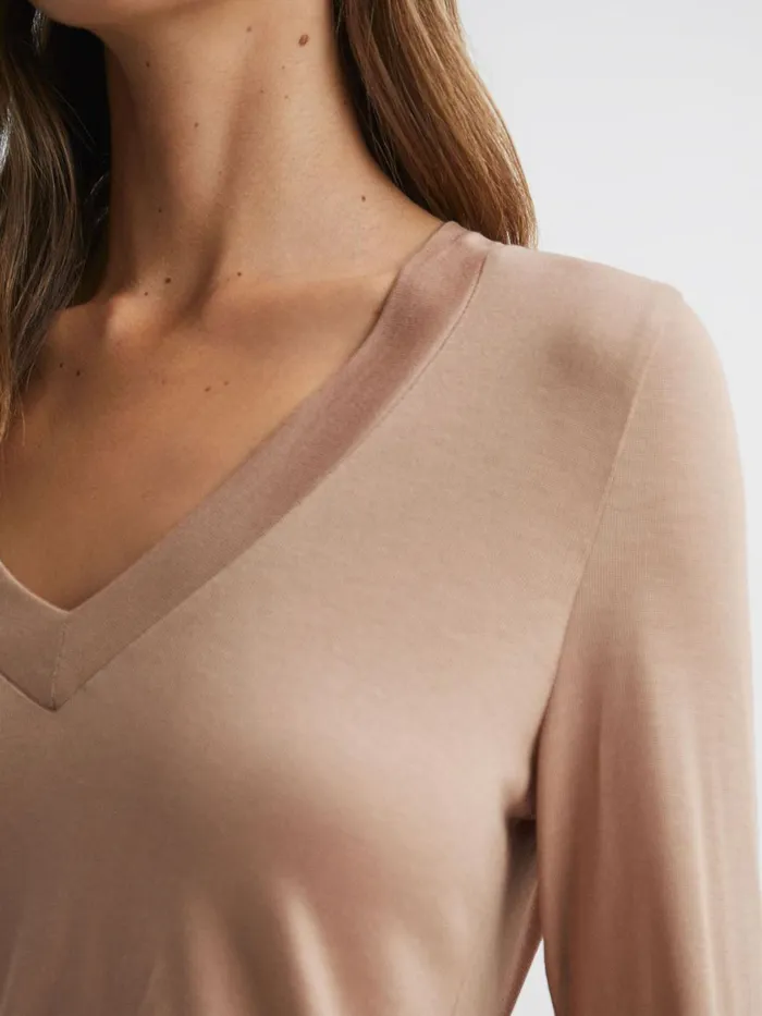 Women Reiss Tops Brady Jersey VNeck Top Camel