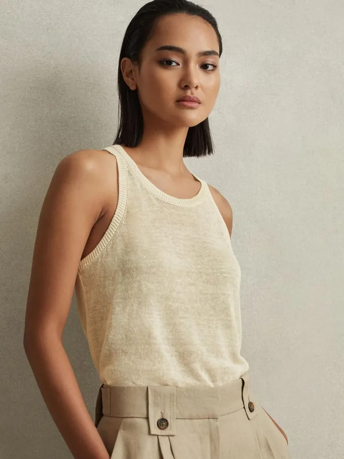 Women Reiss Tops Catrice Linen Blend Crew Neck Vest Cream