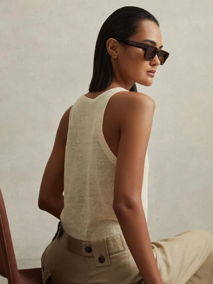 Women Reiss Tops Catrice Linen Blend Crew Neck Vest Cream