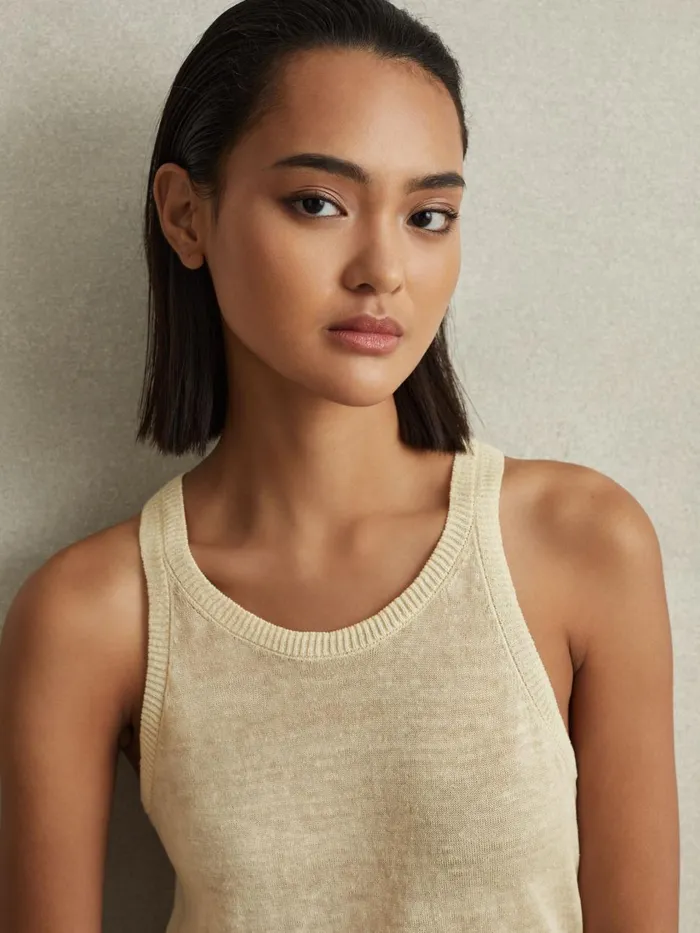 Women Reiss Tops Catrice Linen Blend Crew Neck Vest Cream