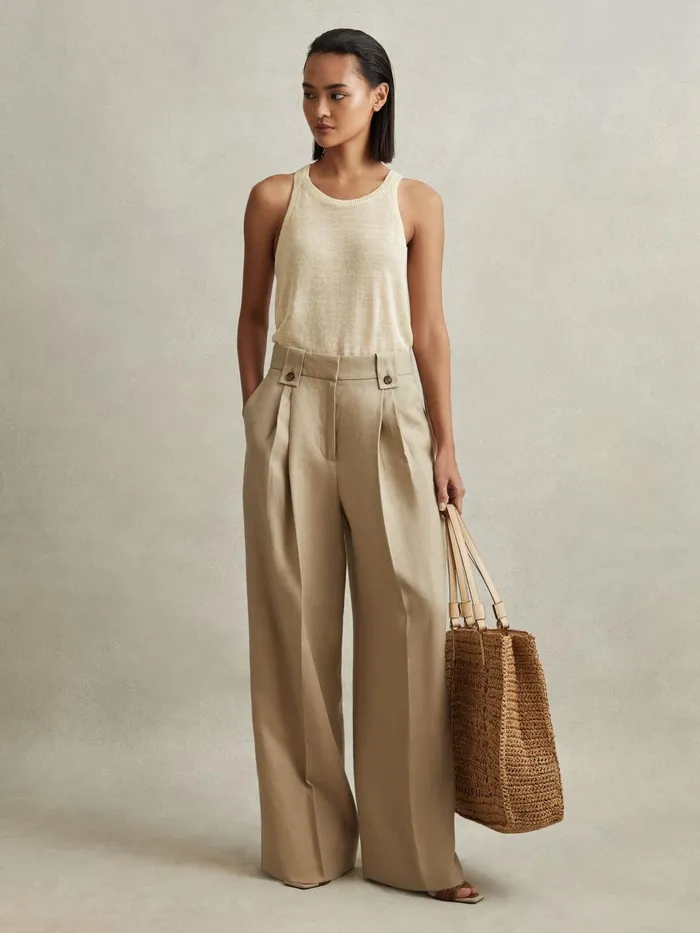 Women Reiss Tops Catrice Linen Blend Crew Neck Vest Cream