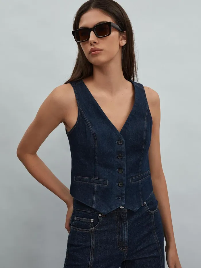 Women Reiss Tops Denim Waistcoat Edinburgh Blue