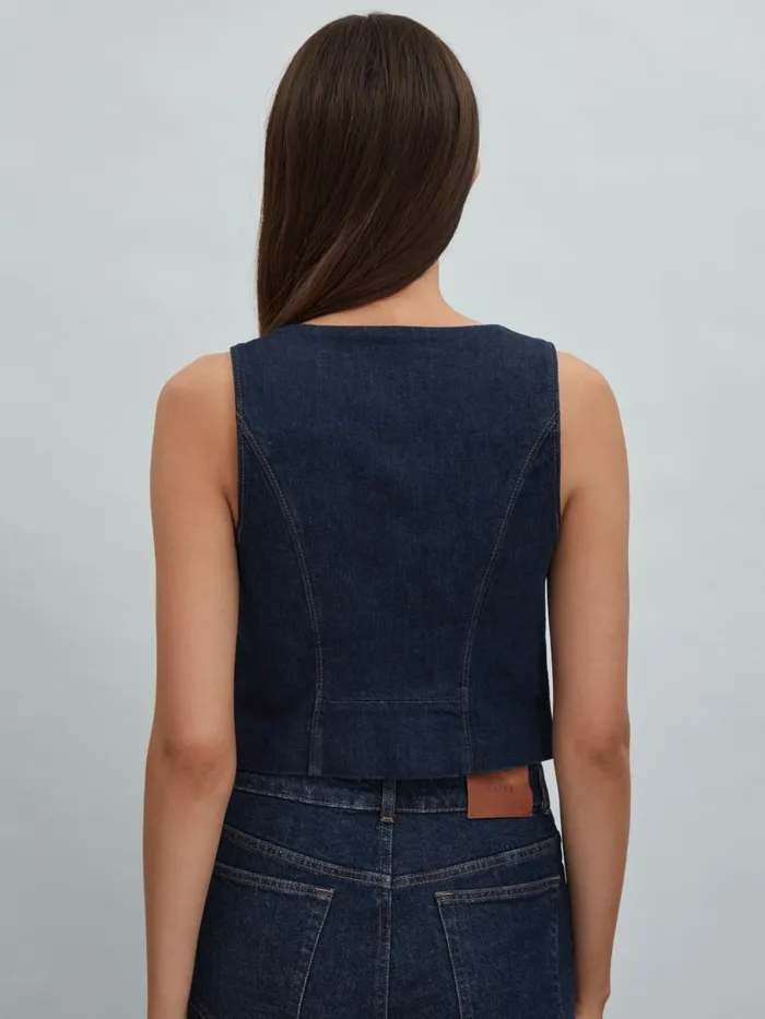 Women Reiss Tops Denim Waistcoat Edinburgh Blue