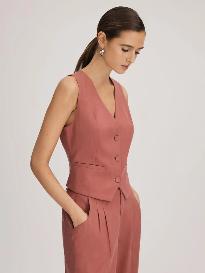 Women Reiss Tops Dusk Pink Tailored Single Breasted Waistcoat Dusk Pink