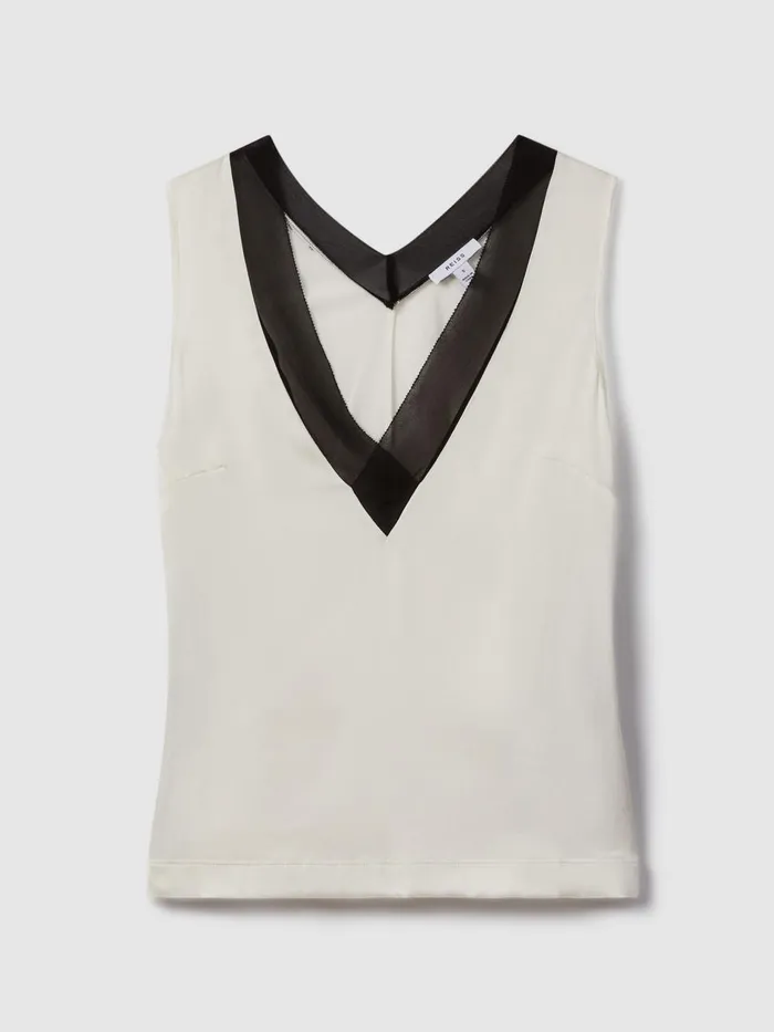 Women Reiss Tops Pippa Silk Front Colourblock Vest Ivoryblack