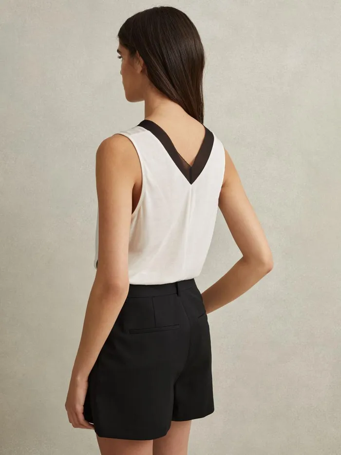 Women Reiss Tops Pippa Silk Front Colourblock Vest Ivoryblack
