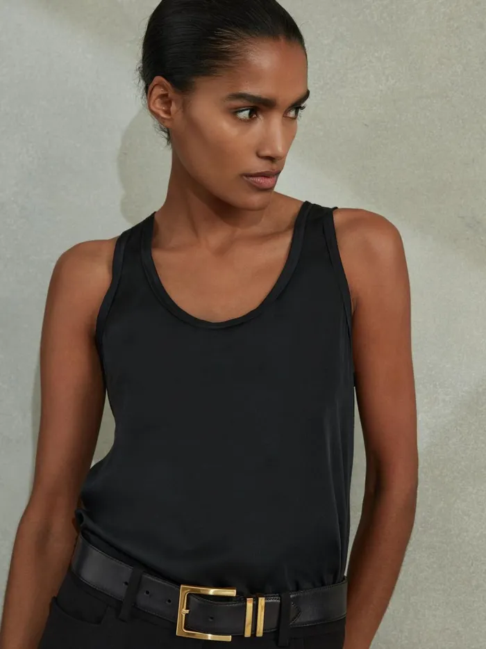 Women Reiss Tops Riley Silk Front Vest Black