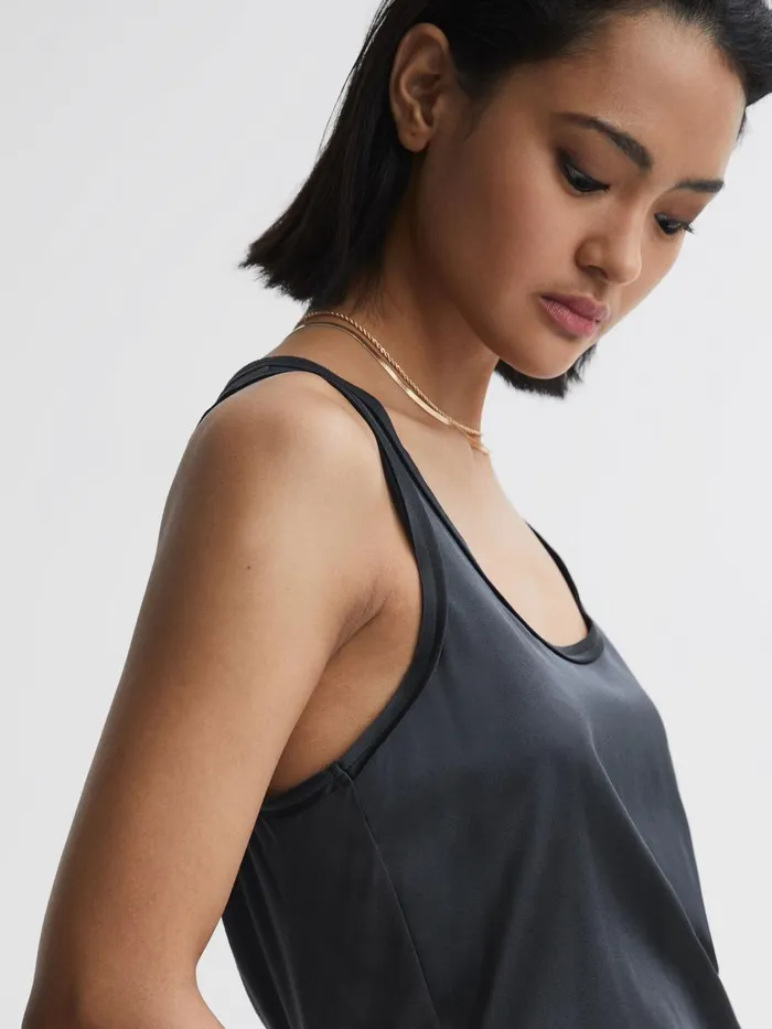 Women Reiss Tops Riley Silk Front Vest Navy
