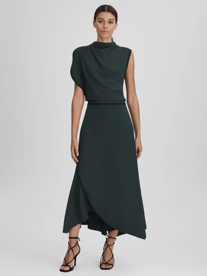 Women Reiss Tops Sara Asymmetric Contrast Trim Cropped Top Green