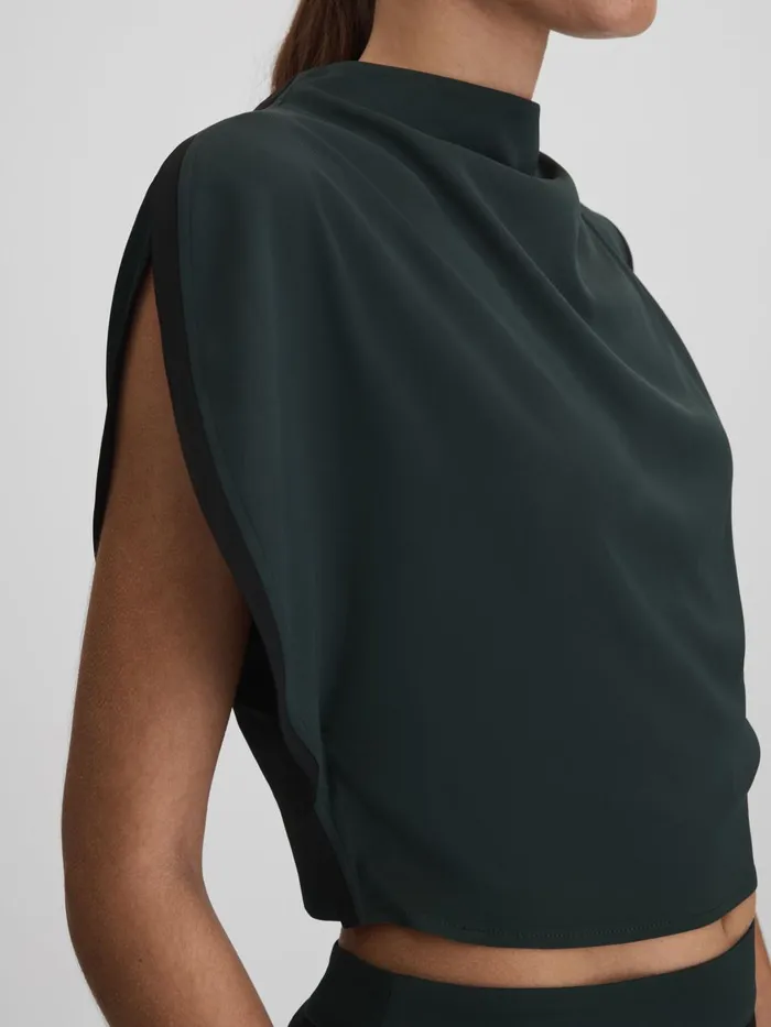 Women Reiss Tops Sara Asymmetric Contrast Trim Cropped Top Green
