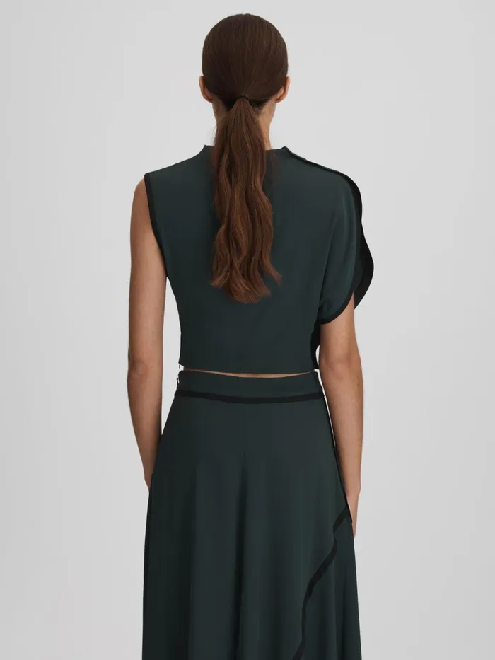 Women Reiss Tops Sara Asymmetric Contrast Trim Cropped Top Green