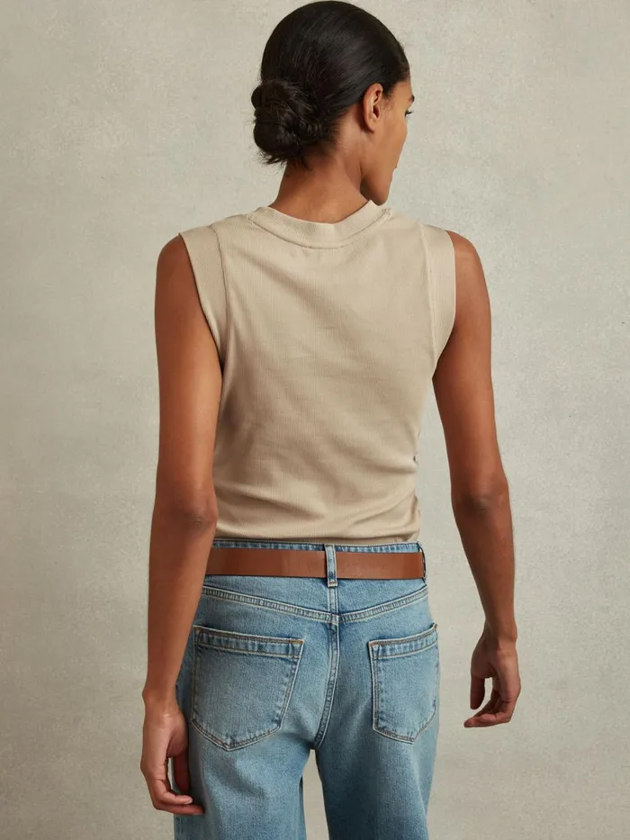 Women Reiss Tops Trudy Ribbed Ruched Waist Vest Camel