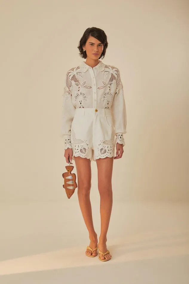 Women Richelieu Embroidered Shorts White FARM Rio Shorts
